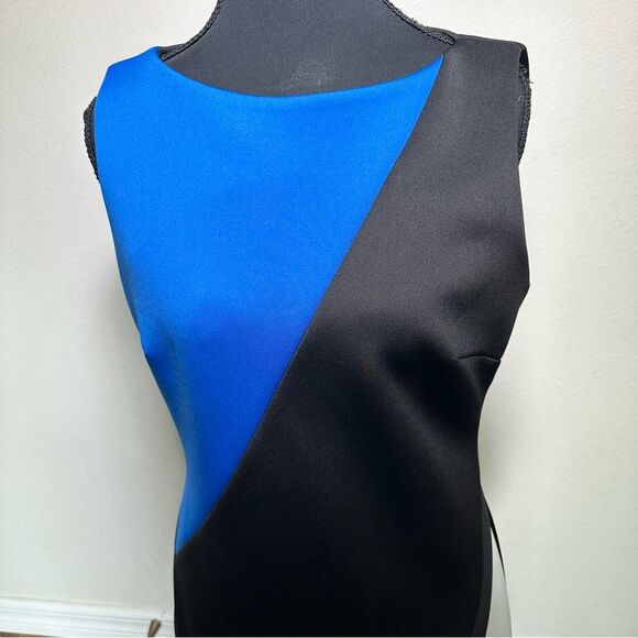 Tommy Hilfiger Asymmetrical Blue and Black Color Block Sheath Dress - Picture 3 of 6